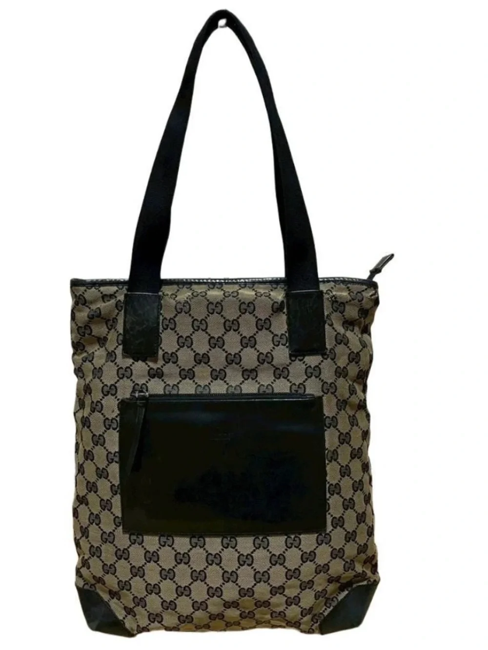 Gucci Beige GG Canvas Tote with Black Leather Accents